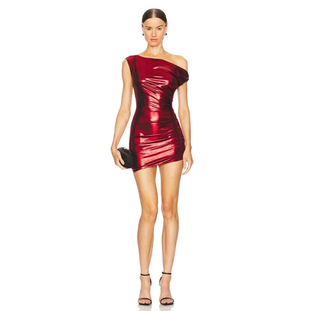 Camila Coelho Kendell Mini Dress Dark Cherry Red Metallic One Shoulder XXS